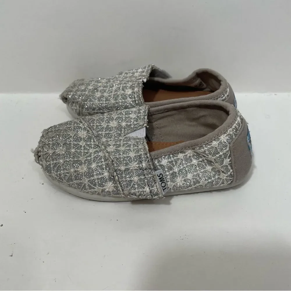 Toms Silver Glitter Slide On Canvas Loafers